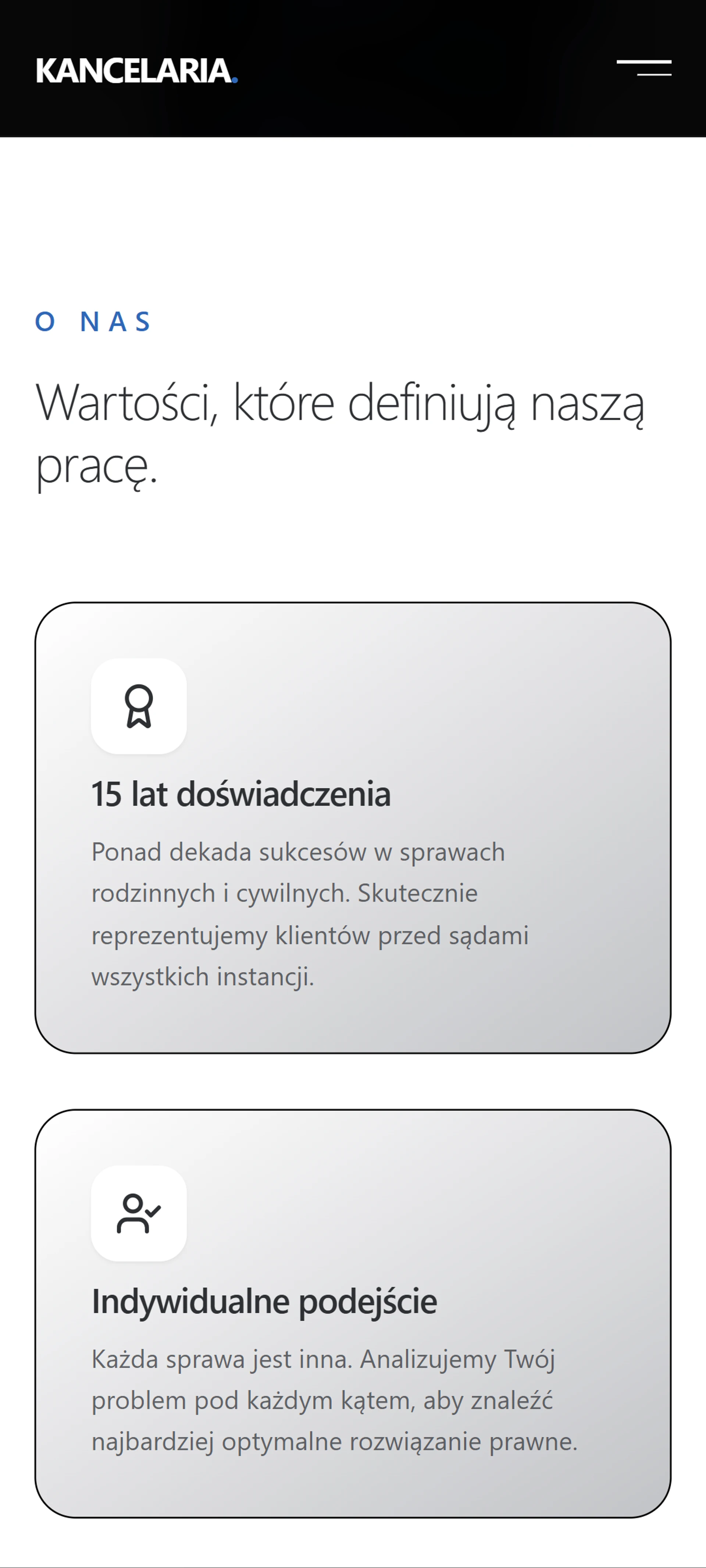 Sekcja O Nas - wersja mobilna