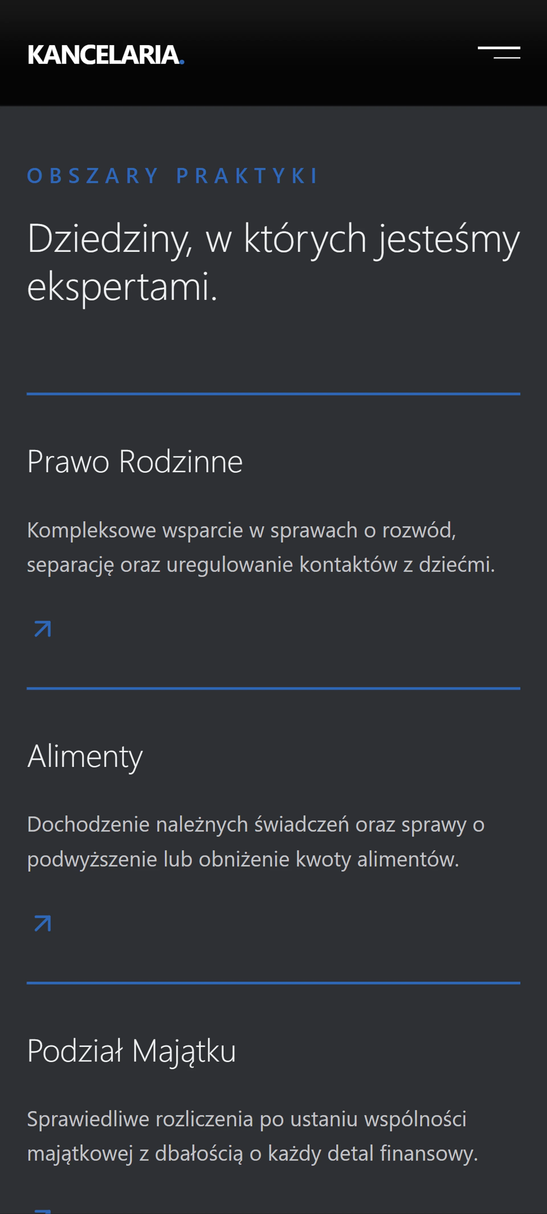 Sekcja Obszary Praktyki - wersja mobilna